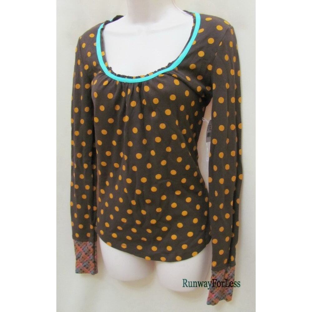 New SCRAPBOOK Misses Medium Brown Polkadot Polka Dot Thermal Tee Top Long Sleeve - Picture 5 of 5